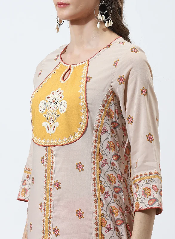 Beige Dhaage Collection Embroidered Kurta With Tassel Detailing