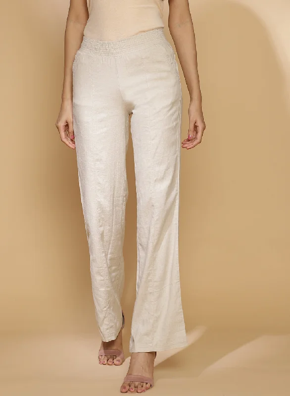 Beige Long Plan Pant