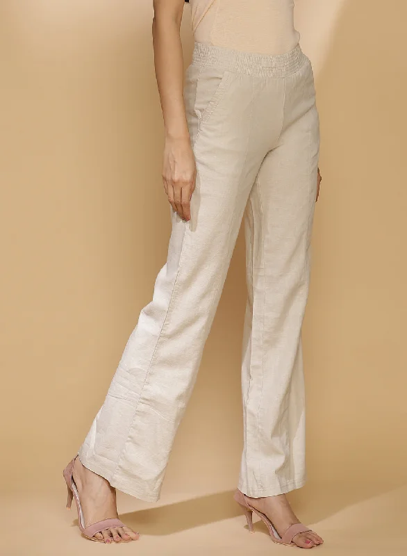 Beige Long Plan Pant