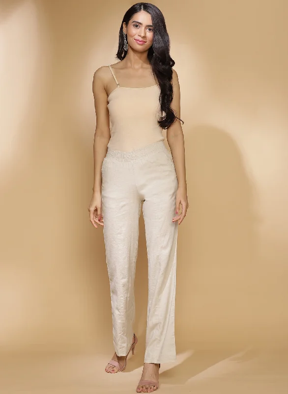 Beige Long Plan Pant