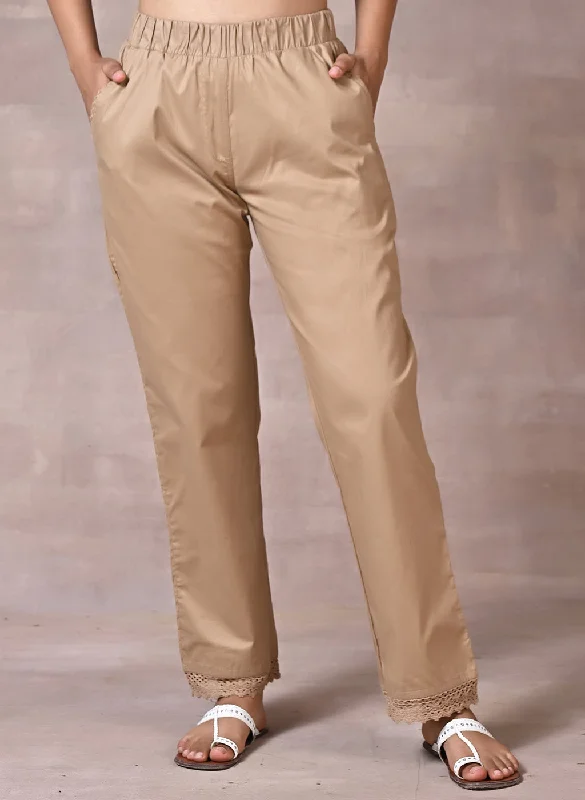 Beige Pant With Lace Detail