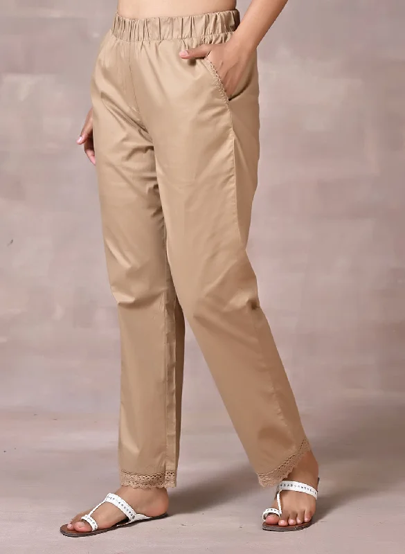 Beige Pant With Lace Detail