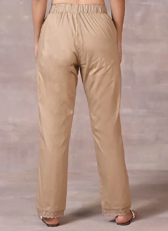 Beige Pant With Lace Detail