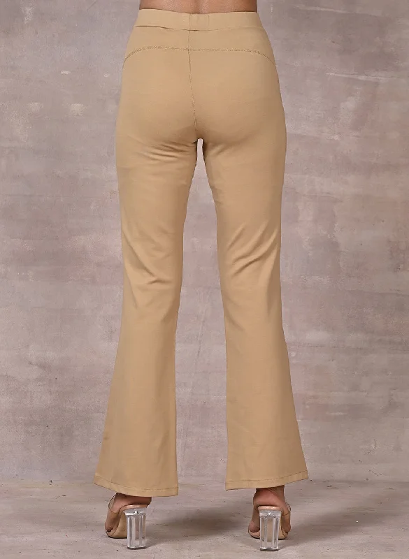 Beige Regular Plain Pants