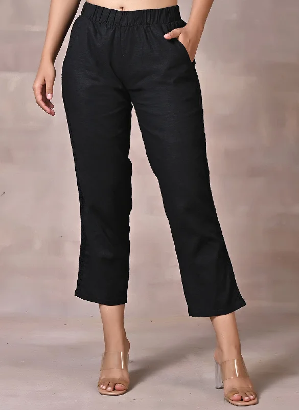 Black Regular Plain Designer Capri