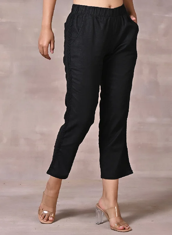 Black Regular Plain Designer Capri