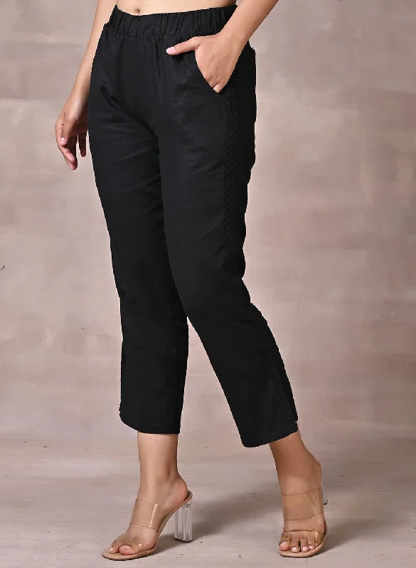 Black Regular Plain Designer Capri