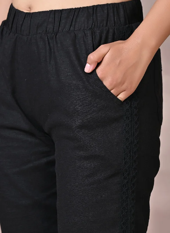 Black Regular Plain Designer Capri