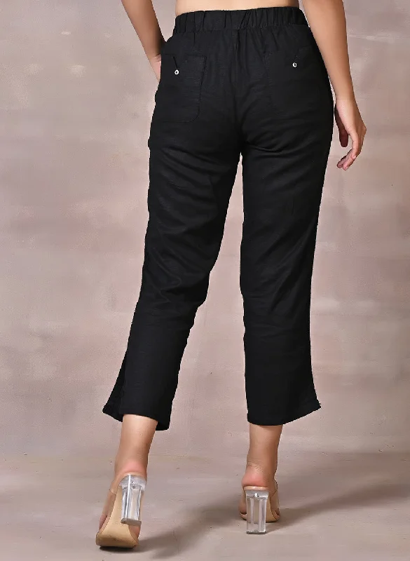 Black Regular Plain Designer Capri