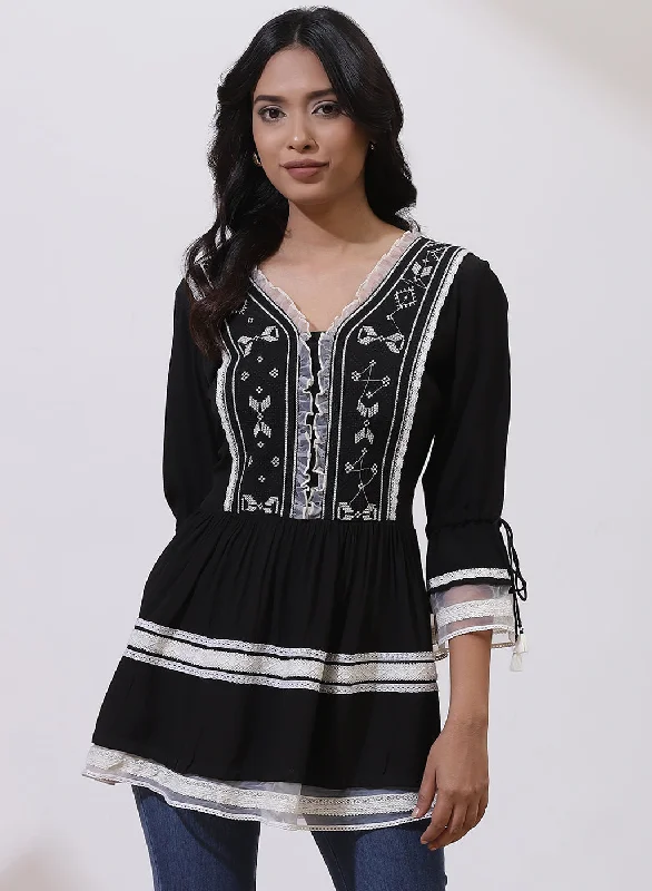 Black Tunic With Embroidery & Lace