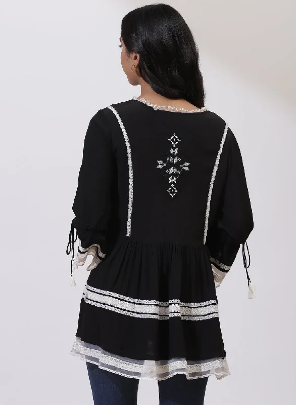 Black Tunic With Embroidery & Lace