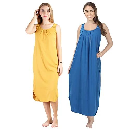 BLAZON Women's Cotton Hosiery Solid Maxi Nighty Slip (Pack of 2) Available Sizes: S, M, L, XL, 2XL, 3XL, 4XL, 5XL - Whiskey, Royal Blue