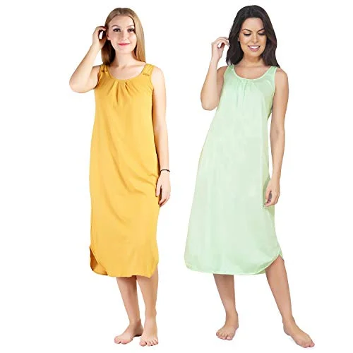 BLAZON Women's Cotton Hosiery Solid Maxi Nighty Slip (Pack of 2) Available Sizes: S, M, L, XL, 2XL, 3XL, 4XL, 5XL - Whiskey, Sea Green