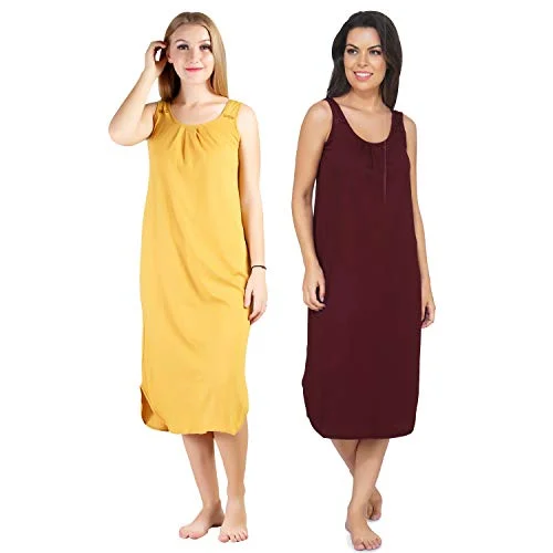 BLAZON Women's Cotton Hosiery Solid Maxi Nighty Slip (Pack of 2) Available Sizes: S, M, L, XL, 2XL, 3XL, 4XL, 5XL - Whiskey, Tamarind