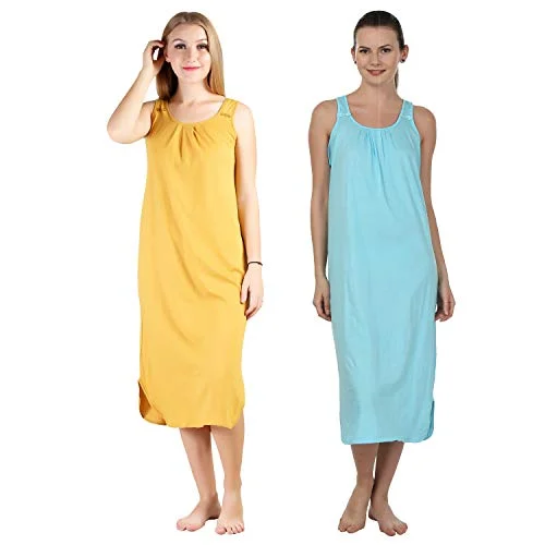 BLAZON Women's Cotton Hosiery Solid Maxi Nighty Slip (Pack of 2) Available Sizes: S, M, L, XL, 2XL, 3XL, 4XL, 5XL - Whiskey, Turquoise