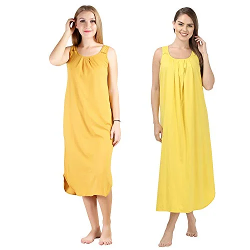 BLAZON Women's Cotton Hosiery Solid Maxi Nighty Slip (Pack of 2) Available Sizes: S, M, L, XL, 2XL, 3XL, 4XL, 5XL - Whiskey, Yellow