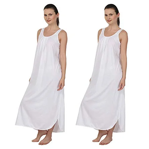 BLAZON Women's Cotton Hosiery Solid Maxi Nighty Slip (Pack of 2) Available Sizes: S, M, L, XL, 2XL, 3XL, 4XL, 5XL - White