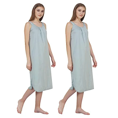 BLAZON Women's Cotton Hosiery Solid Maxi Nighty Slip (Pack of 2) Available Sizes: S, M, L, XL, 2XL, 3XL, 4XL, 5XL - Wisp Grey