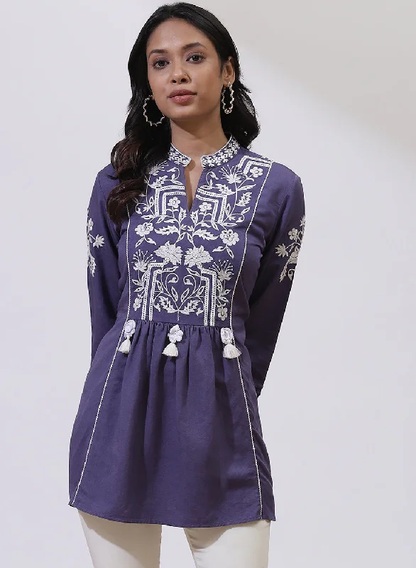 Blue Alora Collection Tunic With Crochet Work