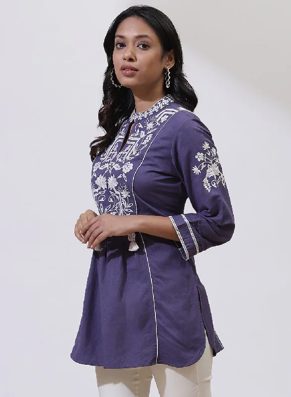 Blue Alora Collection Tunic With Crochet Work