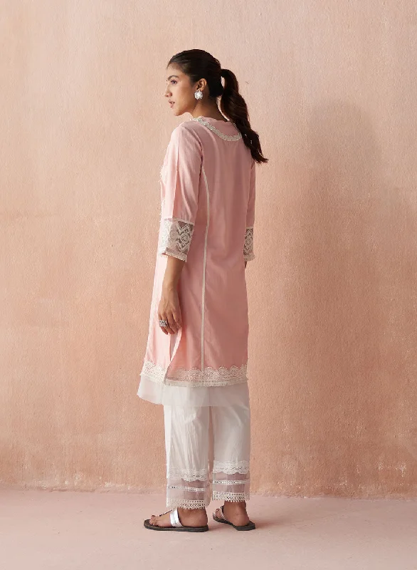 Blush Pink Alora Collection Kurta With Lace Detail