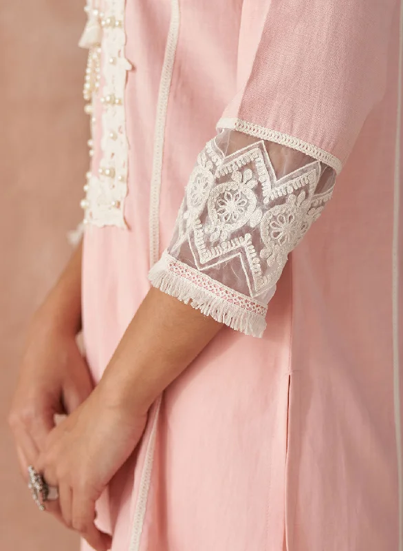 Blush Pink Alora Collection Kurta With Lace Detail