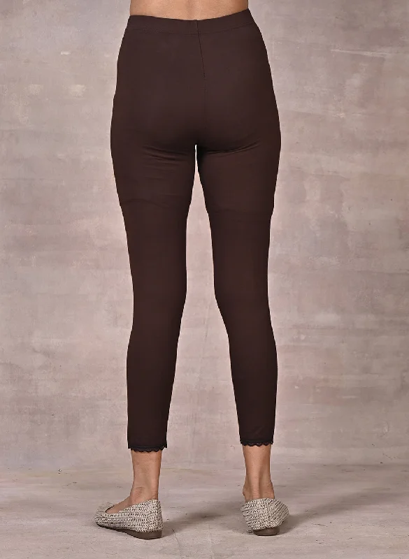 Brown Ankle Length Plain Legging