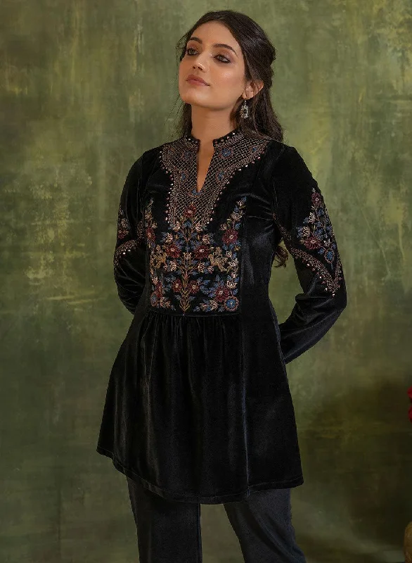 Charcoal Black Velvet Flared Tunic