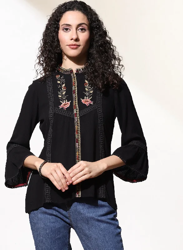 Charcoal Black Floral Embroidered Nargis Tunic