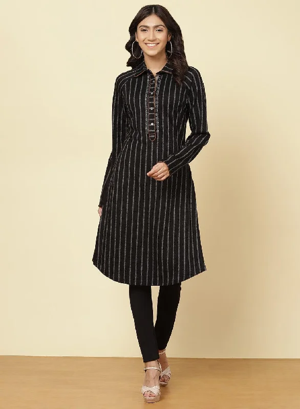 Charcoal Black Striped Kurti