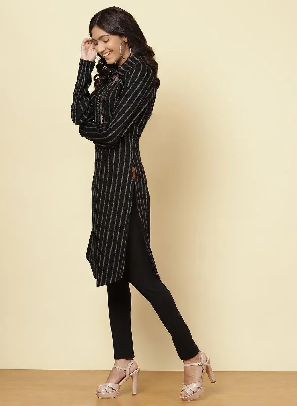 Charcoal Black Striped Kurti