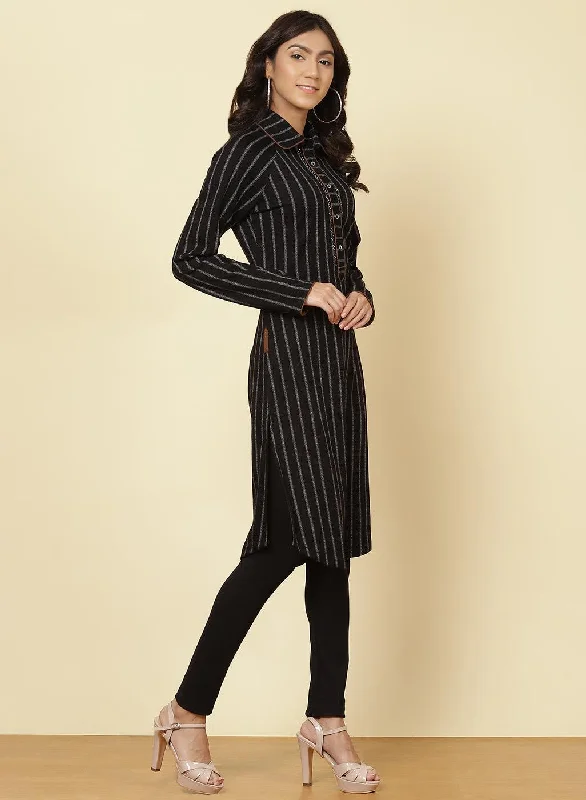 Charcoal Black Striped Kurti