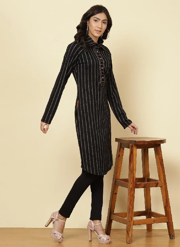 Charcoal Black Striped Kurti