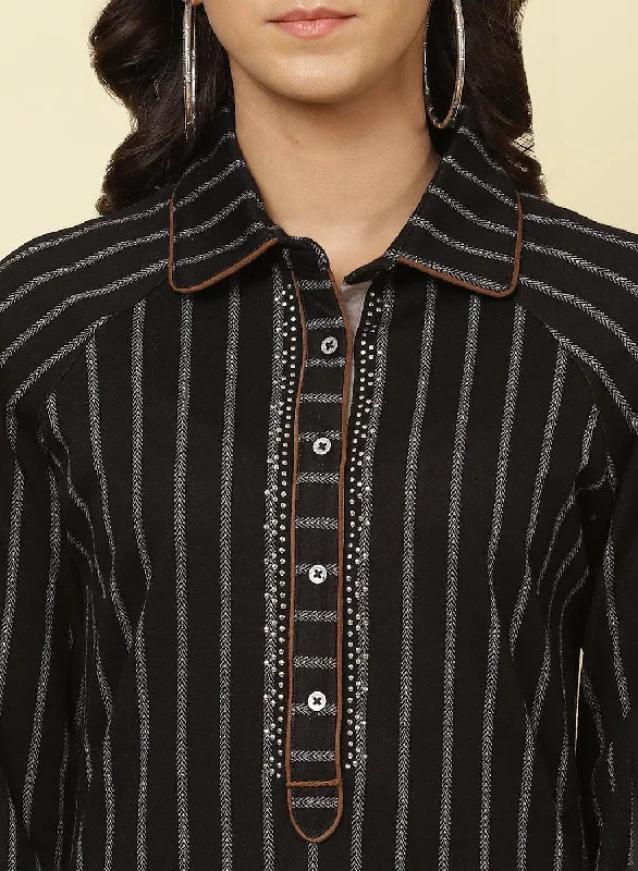 Charcoal Black Striped Kurti