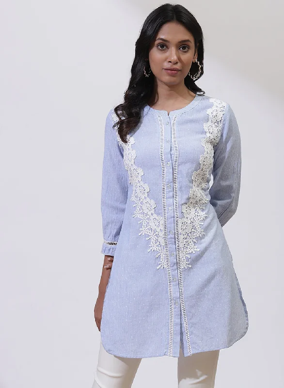 Sky Blue Embroidered Nargis Shirt with Lace Details