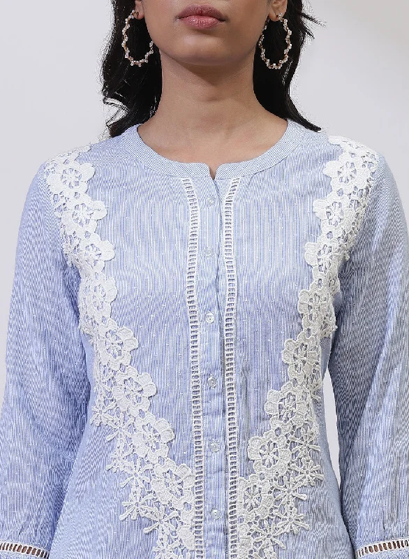 Sky Blue Embroidered Nargis Shirt with Lace Details