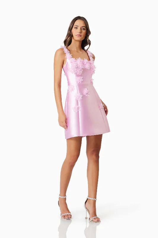 Elder Floral Decal Applique Mini Dress In Pink