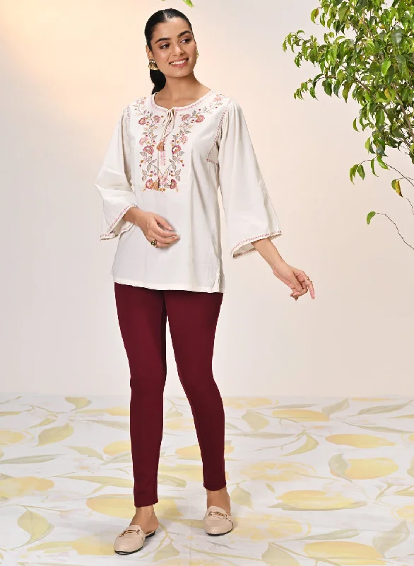 Elnaz Ivory Embroidered Top for Women