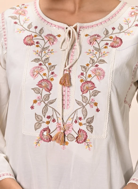 Elnaz Ivory Embroidered Top for Women