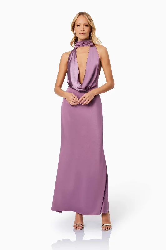 Faith Deep Neckline Maxi Dress In Purple