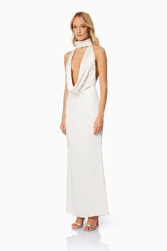 Faith Deep Neckline Maxi Dress In White