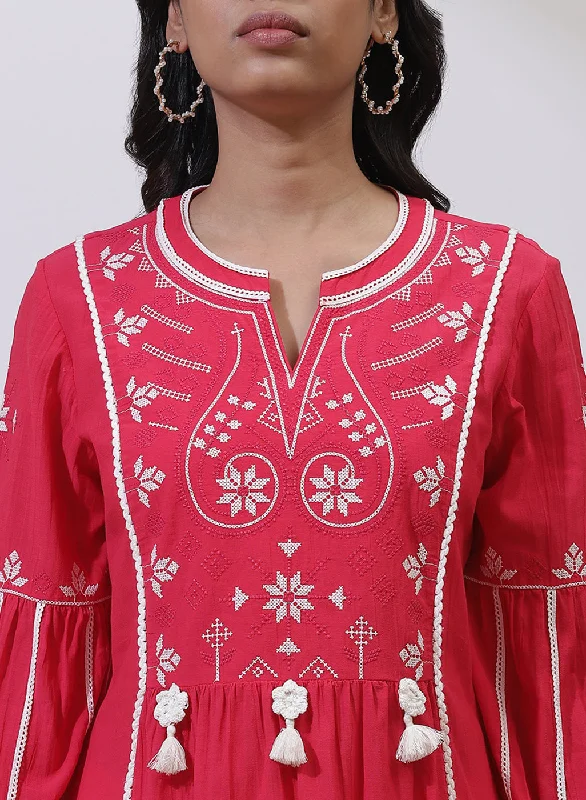 Fuschia Alora Collection Embroidered Tunic