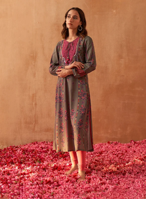 Grey Dhaage Collection Printed Kurta With Sequins