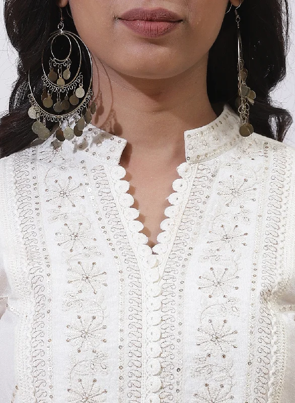 Ivory Kurti With Delicate Embroidery