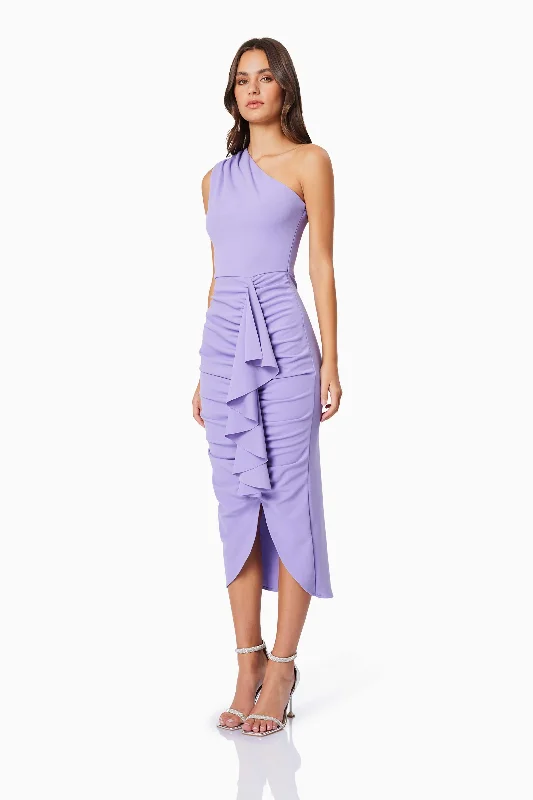 Jade One Shoulder Midi Dress In Purple