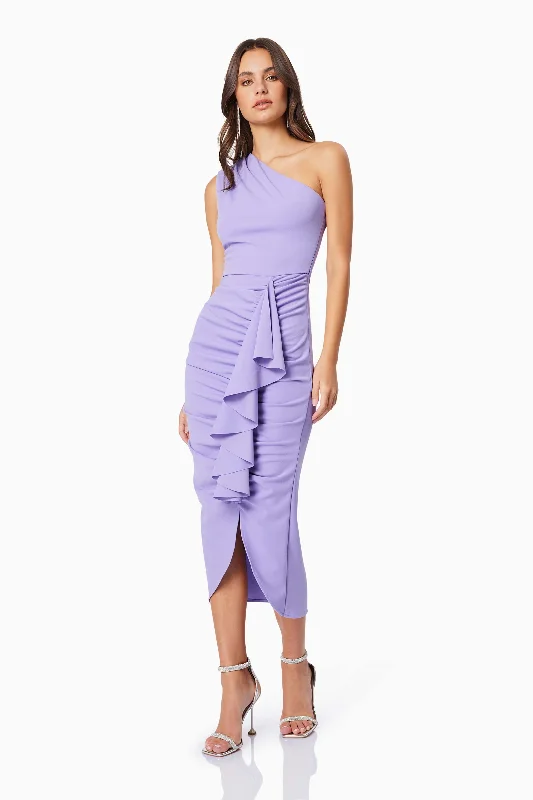 Jade One Shoulder Midi Dress In Purple