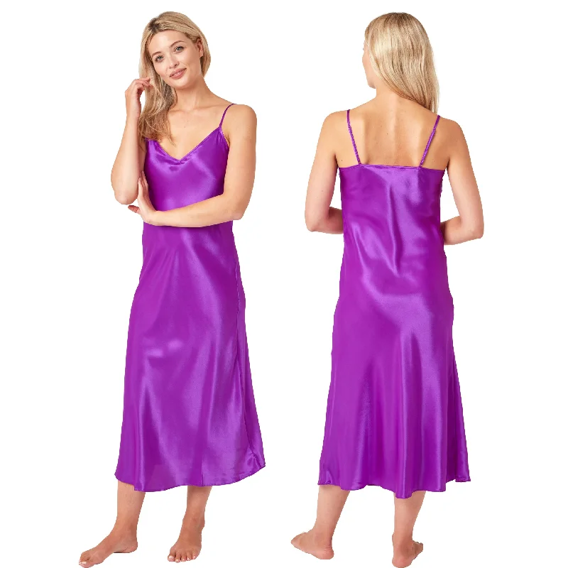 Long Full Length Violet Purple Sexy Satin Chemise Nightdress Negligee Lingerie PLUS SIZE