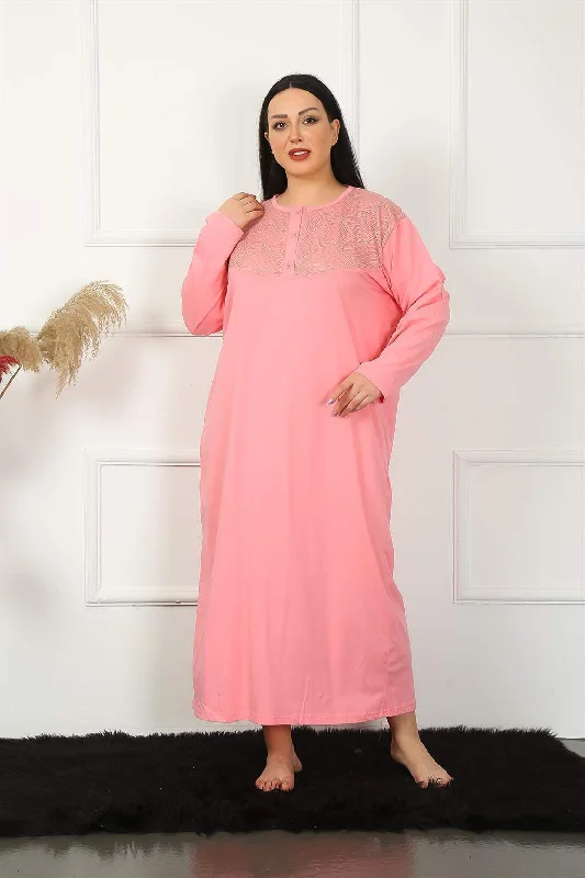 Long Sleeve Lacy Salmon Mother Nightgown 1355