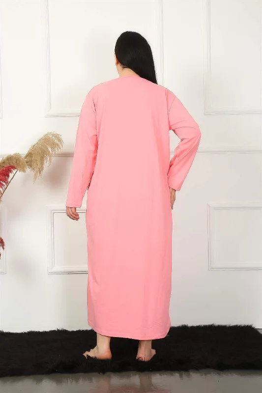 Long Sleeve Lacy Salmon Mother Nightgown 1355