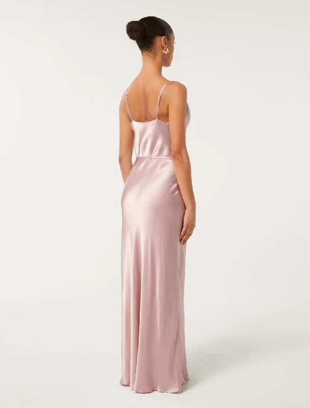 Lucy Petite Satin Cowl Maxi Dress